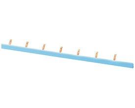 Siemens PIN skinne 5ST3765-1, 10 mm2, 54 MW, blå isoleret skinne med otte kobberstiftdetaljer mod hvid baggrund.