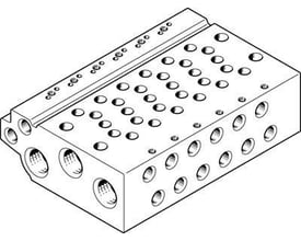 Festo tilslutningsliste VABM-L1-10HW-G18-6, en rektangulær enhed med flere porte og montering huller.
