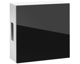 Grothe Urmet Chime 465 ringeklokke i hvid med sort frontpanel, viser et moderne og stilrent design med klare linjer.