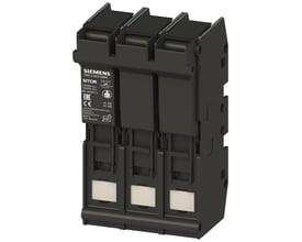 Siemens SITOR sikringsholder i sort plast, 3-polet, 22x127mm, 63A, 1500V, med tydelig mærkning af specifikationer og godkendelser.