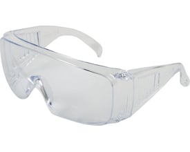 Klar sikkerhedsbrille i polycarbonat med sidebeskyttelse, velegnet som gæstebrille og ridsefast.