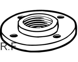 Illustration af en Grundfos RP3 CPL flangesæt med gevind og fire monteringshuller, DN80 PN16.