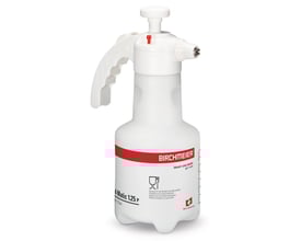 Birchmeier Food-Matic tryksprøjte med 1,25 liters kapacitet og 3 bars tryk, fremstillet i hvid plast.