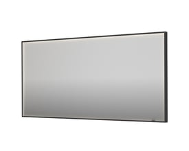 Sanibell INK SP19 LED spejl i sort aluramme, 160x80 cm, med indirekte lys langs kanten, monteret på hvid baggrund.