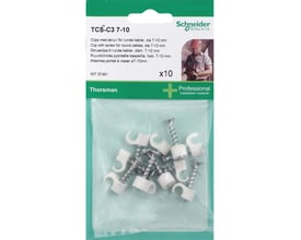 Pakke med 10 stk. Schneider Electric Thorsman TCS-C3 skrueclips i hvid til runde kabler med en diameter på 7-10 mm.