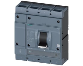 Siemens 4-polet maksimalafbryder 3VA1 i grå plast med tydeligt synligt håndtag og mærkning for 1000A.