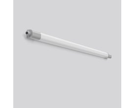 Enkel RZB Planox Eco lampe med 31/46W, 830 farvetemperatur og 1699 mm længde, præsenteret isoleret på grå baggrund.