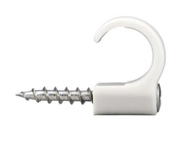 Schneider Electric Skrueclips TCS-C3 hvid plastik med integreret skrue og Phillips PH2 hoved til runde kabler.