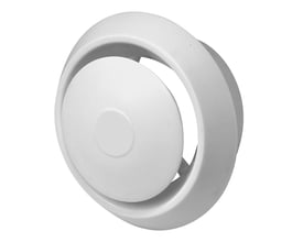 Hvid indblæsningsventil i plast fra AN3-serien, med et rundt ydre og en midterplade for luftfordeling.