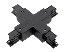 GLOBAL trac pro® 3-faset X-stykke XTS38 i sort plast med fire tilslutningsarme og synlige skruer på hvid baggrund.