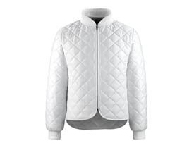 Mascot termojakke 14528 i hvid, str. XS, med ultralydssvejset quilt og lynlås på hvid baggrund.