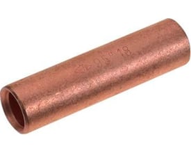 Nærbillede af Elpress DIN 46235 CU-pressemuffe, med synlige graveringer og blank kobberfinish.