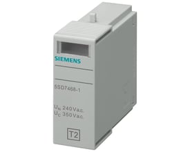Siemens 5SD7 C/T2/II overspændingsbeskytter på 350V L-N, type 2 modul med T2 mærkning og grå plastikkabinet.