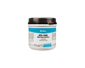 Detaljeret billede af Kema HTS-1400 montagepasta 500g beholderens etiket med information om produktet og producenten.