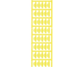 Weidmüller SlimFix Clip ledningsmærker i gul farve, monteret på en strimmel til nem påføring.