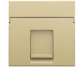 Niko afdækning til dataudtag i beige plast med 1x RJ45 port og integreret låge med tekstfelt, fremstår stilfuld og funktionel.