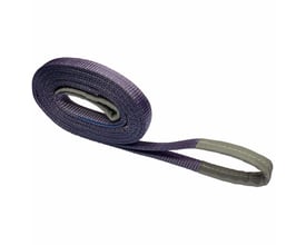 Ironside løftebånd på 4 meter til 1 ton, violet og oprullet med indsyet øje synligt i enden.