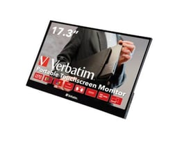 Verbatim PMT-17 bærbar touchscreen monitor med 17,3" Full HD IPS-panel og sort metalramme.