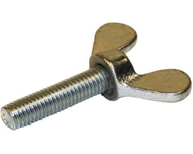 Detaljeret billede af elgalvaniseret fløjskrue DIN 316, M6x20mm, med synlige gevind og vingehoved.
