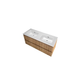 Sanibell Proline møbelsæt med dobbelt porcelænsvask og underskab med 2 softclose skuffer i urban eg.