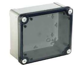 Schneider Electric Thalassa TBS ABS-kasse med klart låg, mål 275x225x120 mm, lavet af robust grå ABS-plast og et gennemsigtigt, låsbart låg.