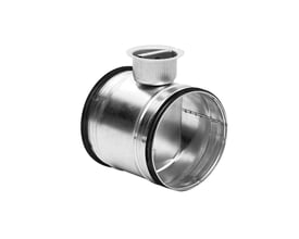 Lindab indreguleringsspjæld DRU, 500 mm, fremstillet af galvaniseret stål med tætningsringe på ydersiden.