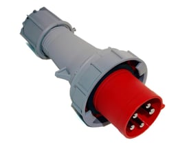 PC Electric CEE stikprop, 63A, 5-polet, 400V i rød og grå farve med tydelige kontaktstifter.