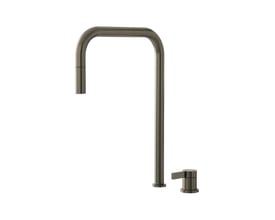Lavabo Alkymist 788 RS Square køkkenarmatur i bronze med høj U-tud, separat greb og udtrækkelig dyse.