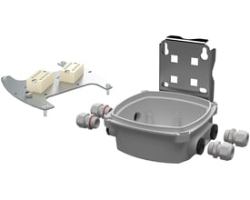 Siemens SITRANS FMT020 vægkit monteringsbeslag med hus, kabelforskruninger og klemmer i grå og metal.