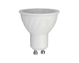 Hvid V-TAC plastik spotlight med GU10 fatning og Samsung chip, 6W, 6500K, 445lm, RA80, vist på hvid baggrund.