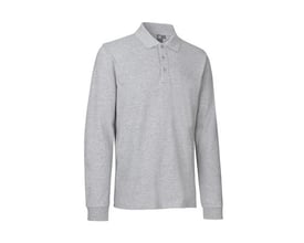 ID Identity poloshirt i grå melange til mænd med lange ærmer og ribmanchetter, fremstillet i pique med stretch.