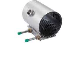 Romacon bandagemuffe i syrefast stål AISI316, 159-170 x 200 mm med 2" anboring og EPDM pakning, klar til rørreparation.