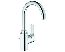Grohe Eurostyle Cosmopolitan håndvaskarmatur i krom med høj, buet C-tud, 1-grebsbetjening og løftestang.