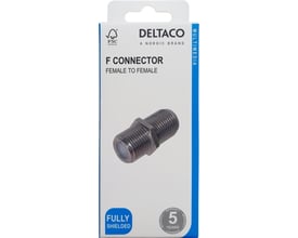 Deltaco F-connector hun-til-hun på emballagen, med stikforbindelsen afbildet på forsiden.