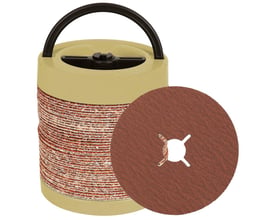 Tyrolit CERABOND X fiberskive 125x22mm med korn 60 P94 S4 i beige opbevaringsboks, med en fiberskive vist foran.