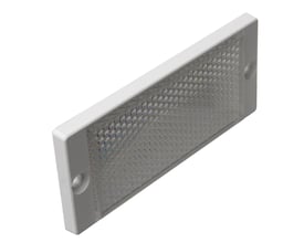 Carlo Gavazzi prismereflektor til fotoelektrisk sensor med facetteret refleksflade og monteringshuller, 55,3 x 126 x 9 mm.