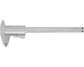 Diesella skydelære på 150 mm med klemmelås, matforkromet finish og tydelige måleenheder.