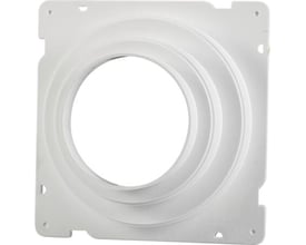 Universalflange til vægmontering, hvid. Passer til 80, 125 og 160 mm rør med tydelige trin. Monteringshullerne er synlige.