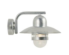 Nordlux Nibe væglampe i galvaniseret stål og metal, vist isoleret på hvid baggrund med synlig E27 fatning.