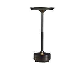 Elegant sort LED bordlampe med touch-dæmpning og justerbar CCT-farvetemperatur, set forfra med lysende top.