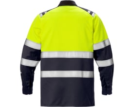 Kansas Flame HiVis skjorte i gul og marineblå med reflekser på skuldre og ærmer, vist bagfra.