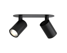 Astro Lighting Ascoli Twin indbygningsspot i mat sort med to kipbare spot, hvor det ene lyser.