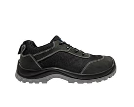 Sikkerhedssko VB Bolt Air 9482-47 i sort og grå, med snørebånd, mesh og læderoverdel, samt robust PU-sål.