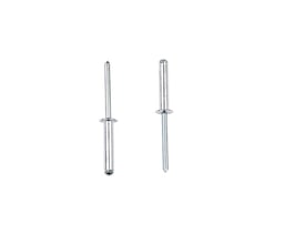 To Masterfix blindnitter 1031, alu/stål, 4,8x20mm, hvor den ene er vist med spidsen i detalje på hvid baggrund.