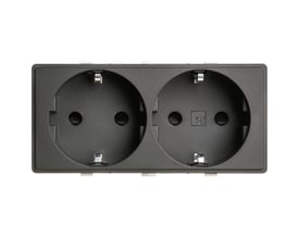 Stikkontakt Schuko +S i antracit med to udtag, 16A, 2M design, med tydelig SG-logo på den højre stikkontakt.