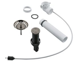 Grohe afløbssæt til køkkenvask med 35mm diameter i børstet hard graphite, komplet med pop-up bundventil og strainer.