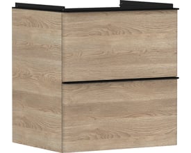 Hansgrohe Xelu Q vaskeskab i naturlig eg med to skuffer, vægmonteret model med 580mm bredde.