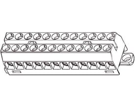 Teknisk tegning af Ensto rækkeklemme 1640SP-12, der viser dens 12 tilslutninger og monteringsdetaljer.