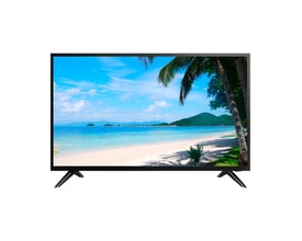 Safire 32" monitor skærm til videoovervågning med Full HD opløsning, fremvist med tropisk strandbillede.