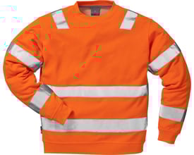 Kansas Hi Vis sweatshirt KL3 7446 SHV i orange, størrelse M, med reflekterende bånd på skuldre og ærmer samt ribstrikket kant.
